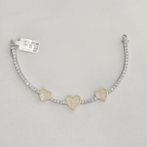 925 Sterling Silver Moissanite Diamond Heart Tennis Bracelet 7.5 Inches